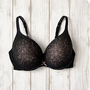 Cacique Elegant Black Lace Bra with Blush Detail